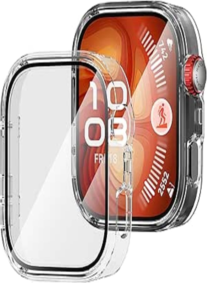 Diruite 2 Pieces Tempered Glass Case for Huawei Watch Fit 4 Pro Screen Protector HD Ultrathin Scratch-Resistant PC All Around Hard Matte Protective Cover,Transparent&Transparent